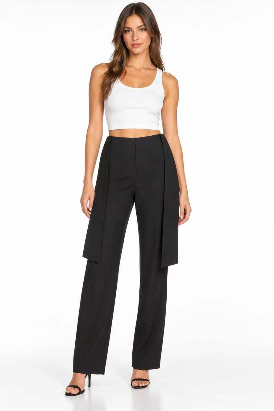 SUPERDOWN Black High Waist Wide Leg Tailored Trousers with Overlay Panels